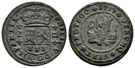 Felipe V (1700-1746). 2 maravedís. 1719. Zaragoza. (Cal-80). Ae. 4,23 g. MBC+. Est...35,00.