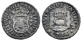 Felipe V (1700-1746). 1/2 real. 1736. México. M. (Cal-257). Ag. 1,54 g. BC+. Est...35,00.