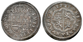 Felipe V (1700-1746). 1 real. 1718. Cuenca. JJ. (Cal-350). Ag. 2,69 g. Escasa. MBC. Est...45,00.