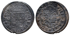 Felipe V (1700-1746). 1 real. 1726/1. Madrid. A. (Cal-436). Ag. 2,70 g. Clara sobrefecha. Defecto en el canto. Pátina oscura. MBC-. Est...40,00.
