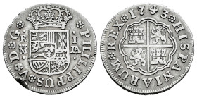 Felipe V (1700-1746). 1 real. 1743. Madrid. JA. (Cal-460). Ag. 2,84 g. Fuerte golpe en el canto y roces. MBC-. Est...30,00.