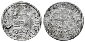 Felipe V (1700-1746). 1 real. 1726. Segovia. F. (Cal-624). Ag. 2,69 g. Exceso de metal en anverso. Limpiada. MBC. Est...35,00.