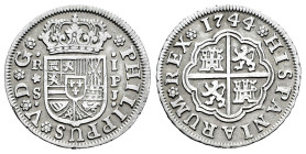 Felipe V (1700-1746). 1 real. 1744. Sevilla. PJ. (Cal-667). Ag. 2,86 g. MBC-. Est...25,00.