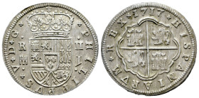 Felipe V (1700-1746). 2 reales. 1717. Segovia. J. (Cal-944). Ag. 5,85 g. Acueducto de 2 arcos y 1 piso. Suave tono. Restos de brillo original. EBC+/EB...