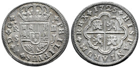 Felipe V (1700-1746). 2 reales. 1725. Sevilla. J. (Cal-983). Ag. 5,01 g. MBC+/MBC. Est...75,00.