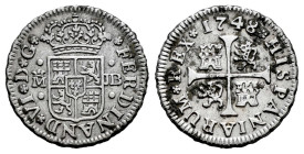 Fernando VI (1746-1759). 1/2 real. 1748. Madrid. JB. (Cal-67). Ag. 1,49 g. Manchas en reverso. Limpiada. MBC. Est...35,00.