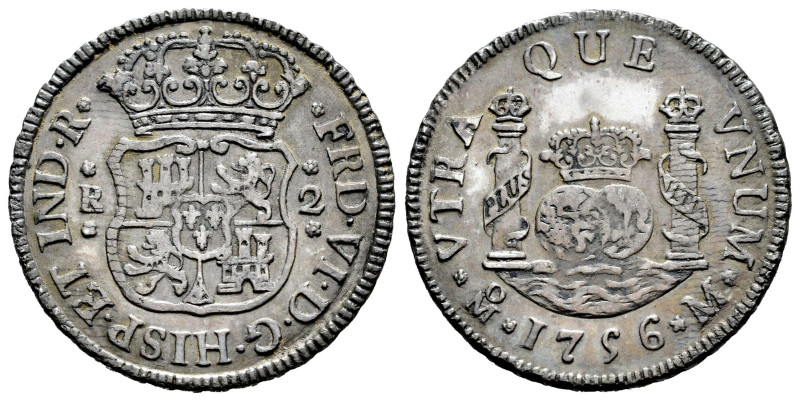 Fernando VI (1746-1759). 2 reales. 1756. México. M. (Cal-299). Ag. 6,01 g. Tono....
