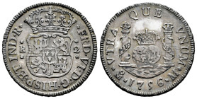 Fernando VI (1746-1759). 2 reales. 1756. México. M. (Cal-299). Ag. 6,01 g. Tono. MBC+. Est...120,00.