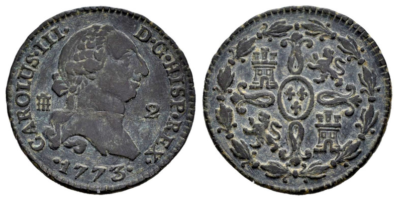 Carlos III (1759-1788). 2 maravedís. 1773. Segovia. (Cal-35). Ae. 2,23 g. MBC-/M...