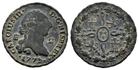 Carlos III (1759-1788). 2 maravedís. 1775. Segovia. (Cal-138). Ae. 2,35 g. MBC+. Est...25,00.