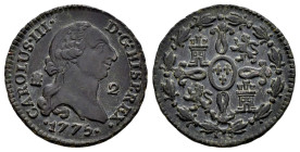 Carlos III (1759-1788). 2 maravedís. 1775. Segovia. (Cal-38). Ae. 2,48 g. Buen ejemplar. MBC+. Est...35,00.