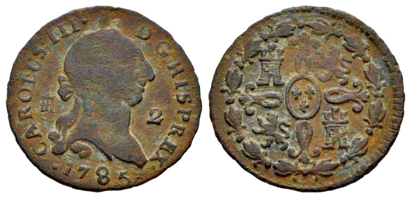 Carlos III (1759-1788). 2 maravedís. 1785. Segovia. (Cal-45). Ae. 2,28 g. Escasa...