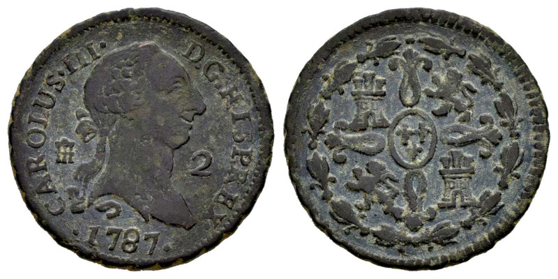 Carlos III (1759-1788). 2 maravedís. 1787. Segovia. (Cal-46). Ae. 2,23 g. MBC-/M...
