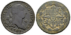 Carlos III (1759-1788). 4 maravedís. 1781. Segovia. (Cal-61). Ae. 5,18 g. MBC. Est...30,00.