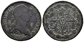 Carlos III (1759-1788). 8 maravedís. 1775. Segovia. (Cal-72). Ae. 11,61 g. Raya en anverso. MBC+. Est...50,00.