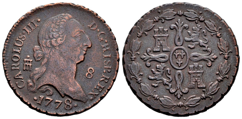 Carlos III (1759-1788). 8 maravedís. 1778. Segovia. (Cal-75). Ae. 11,76 g. MBC-/...
