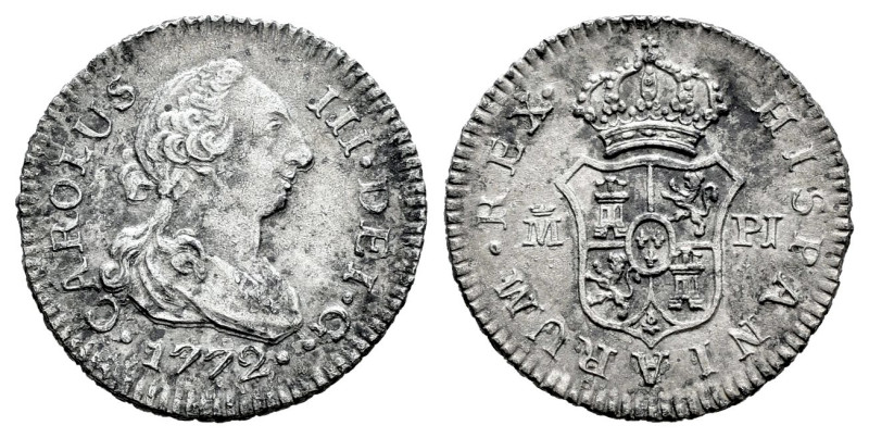 Carlos III (1759-1788). 1/2 real. 1722. Madrid. PJ. (Cal-157). Ag. 1,38 g. Prime...