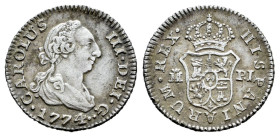 Carlos III (1759-1788). 1/2 real. 1774. Madrid. PJ. (Cal-159). Ag. 1,32 g. Roce en reverso. MBC+. Est...50,00.