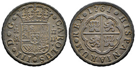 Carlos III (1759-1788). 2 reales. 1761. Madrid. JP. (Cal-609). Ag. 5,79 g. Tono. MBC. Est...50,00.
