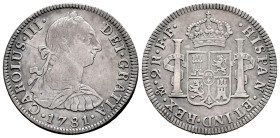 Carlos III (1759-1788). 2 reales. 1781. México. FF. (Cal-670). Ag. 6,62 g. MBC-/MBC. Est...50,00.