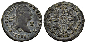 Carlos IV (1788-1808). 2 maravedís. 1796. Segovia. (Cal-31). Ae. 2,41 g. MBC. Est...30,00.