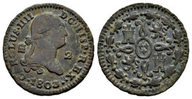 Carlos IV (1788-1808). 2 maravedís. 1803. Segovia. (Cal-38). Ae. 2,32 g. MBC. Est...30,00.