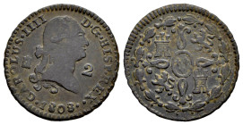 Carlos IV (1788-1808). 2 maravedís. 1808. Segovia. (Cal-41). Ae. 2,09 g. MBC. Est...25,00.