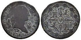 Carlos IV (1788-1808). 4 maravedís. 1789. Segovia. (Cal-43). Ae. 4,70 g.  Escasa. BC/BC+. Est...50,00.