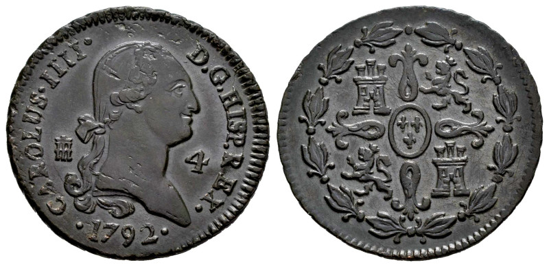Carlos IV (1788-1808). 4 maravedís. 1792. Segovia. (Cal-46). Ae. 5,42 g. Escasa....
