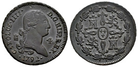 Carlos IV (1788-1808). 4 maravedís. 1792. Segovia. (Cal-46). Ae. 5,42 g. Escasa. MBC+. Est...50,00.
