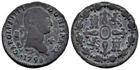 Carlos IV (1788-1808). 4 maravedís. 1796. Segovia. (Cal-50). Ae. 5,30 g. MBC-/MBC. Est...25,00.