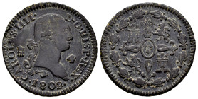 Carlos IV (1788-1808). 4 maravedís. 1802. Segovia. (Cal-56). Ae. 5,70 g. MBC/MBC+. Est...30,00.