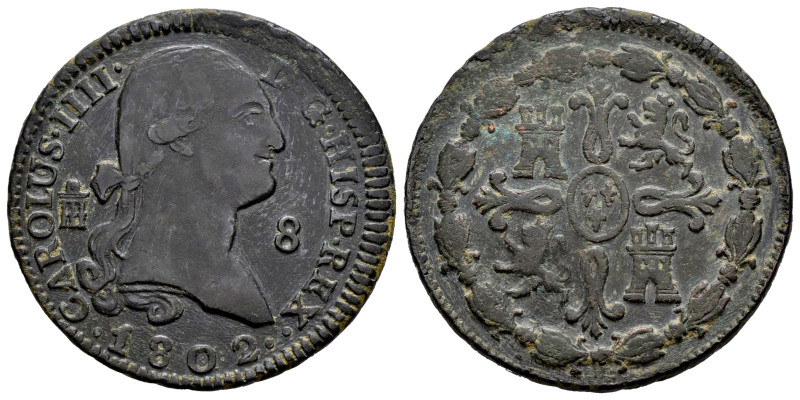 Carlos IV (1788-1808). 8 maravedís. 1802. Segovia. (Cal-79). Ae. 111,47 g. MBC. ...