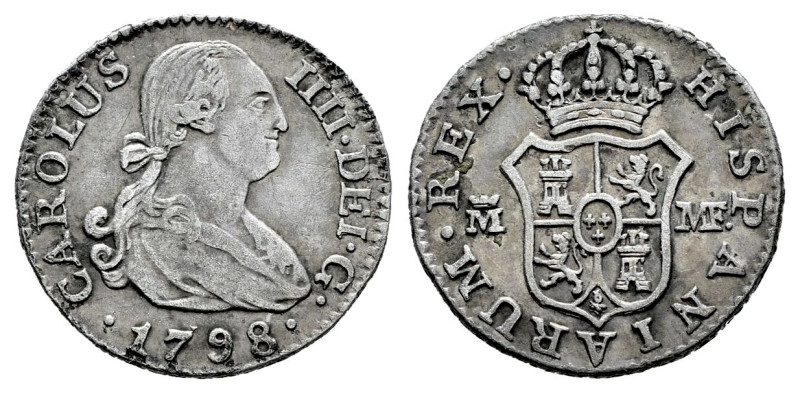 Carlos IV (1788-1808). 1/2 real. 1798. Madrid. MF. (Cal-260). Ag. 1,42 g. MBC-. ...