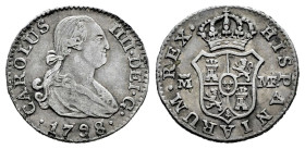 Carlos IV (1788-1808). 1/2 real. 1798. Madrid. MF. (Cal-260). Ag. 1,42 g. MBC-. Est...25,00.