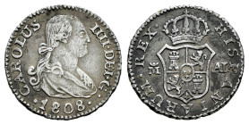 Carlos IV (1788-1808). 1/2 real. 1808. Madrid. AI. (Cal-269). Ag. 1,42 g. MBC+/MBC. Est...40,00.
