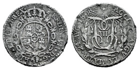 Fernando VII (1808-1833). Medalla de proclamación. 1808. Madrid. (H-4). Ag. 1,36 g. Módulo de 1/2 real. Golpeada. MBC-. Est...20,00.