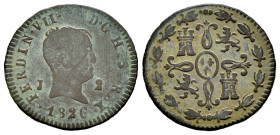 Fernando VII (1808-1833). 2 maravedís. 1826. Jubia. (Cal-137). Ae. 2,38 g. Tipo "Cabezón". MBC-. Est...25,00.