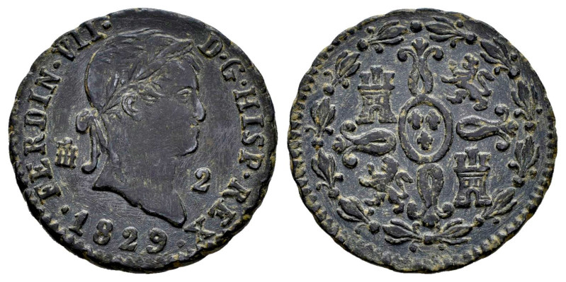 Fernando VII (1808-1833). 2 maravedís. 1829. Segovia. (Cal-151). Ae. 2,43 g. MBC...