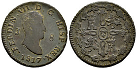 Fernando VII (1808-1833). 8 maravedís. 1817. Jubia. (Cal-196). Ae. 10,23 g. Busto desnudo. MBC/MBC+. Est...35,00.