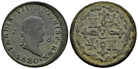 Fernando VII (1808-1833). 8 maravedís. 1820. Jubia. (Cal-200). Ae. 9,61 g. Busto laureado. MBC. Est...25,00.