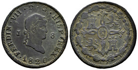 Fernando VII (1808-1833). 8 maravedís. 1820. Jubia. (Cal-200). Ae. 925,00 g. Busto laureado. MBC/MBC-. Est...25,00.