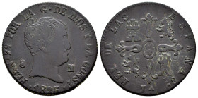Fernando VII (1808-1833). 8 maravedís. 1823. Jubia. (Cal-204). Ae. 9,63 g. Tipo "Cabezón". Ceca JA en reverso. Rayas en anverso. MBC-. Est...35,00.