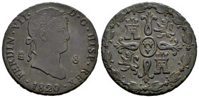 Fernando VII (1808-1833). 8 maravedís. 1820. Segovia. (Cal-218). Ae. 11,75 g. MBC/MBC+. Est...35,00.
