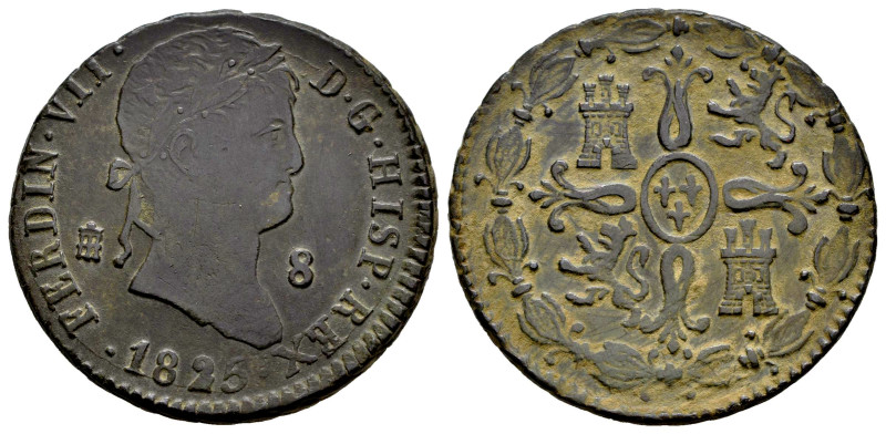 Fernando VII (1808-1833). 8 maravedís. 1825. Segovia. (Cal-226). Ae. 10,30 g. MB...