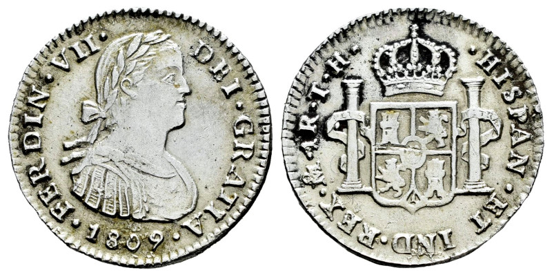 Fernando VII (1808-1833). 1 real. 1809. México. TH. (Cal-600). Ag. 3,48 g. Busto...