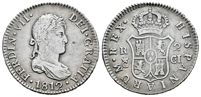 Fernando VII (1808-1833). 2 reales. 1812. Cádiz. CI. (Cal-727). Ag. 5,69 g. Ceca...