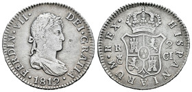 Fernando VII (1808-1833). 2 reales. 1812. Cádiz. CI. (Cal-727). Ag. 5,69 g. Ceca grande. MBC. Est...45,00.