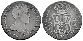 Fernando VII (1808-1833). 2 reales. 1812. Madrid. IJ. (Cal-823). Ag. 5,78 g. Busto desnudo. Golpe en el canto. Tono. MBC-. Est...50,00.