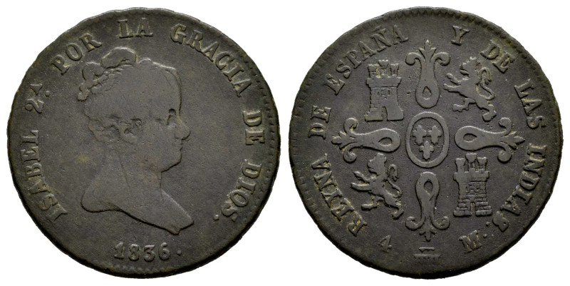 Isabel II (1833-1868). 4 maravedís. 1836. Segovia. (Cal-78). Ae. 5,05 g. Valor e...